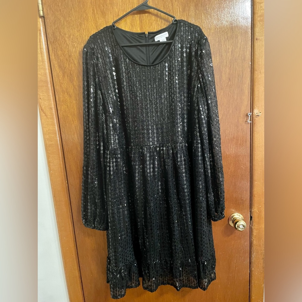 Chic Soul Long-sleeved Sequin Dress, Black 3X
